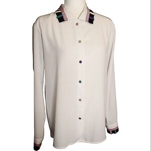 NICOLA White Blouse with Multicolor Accents